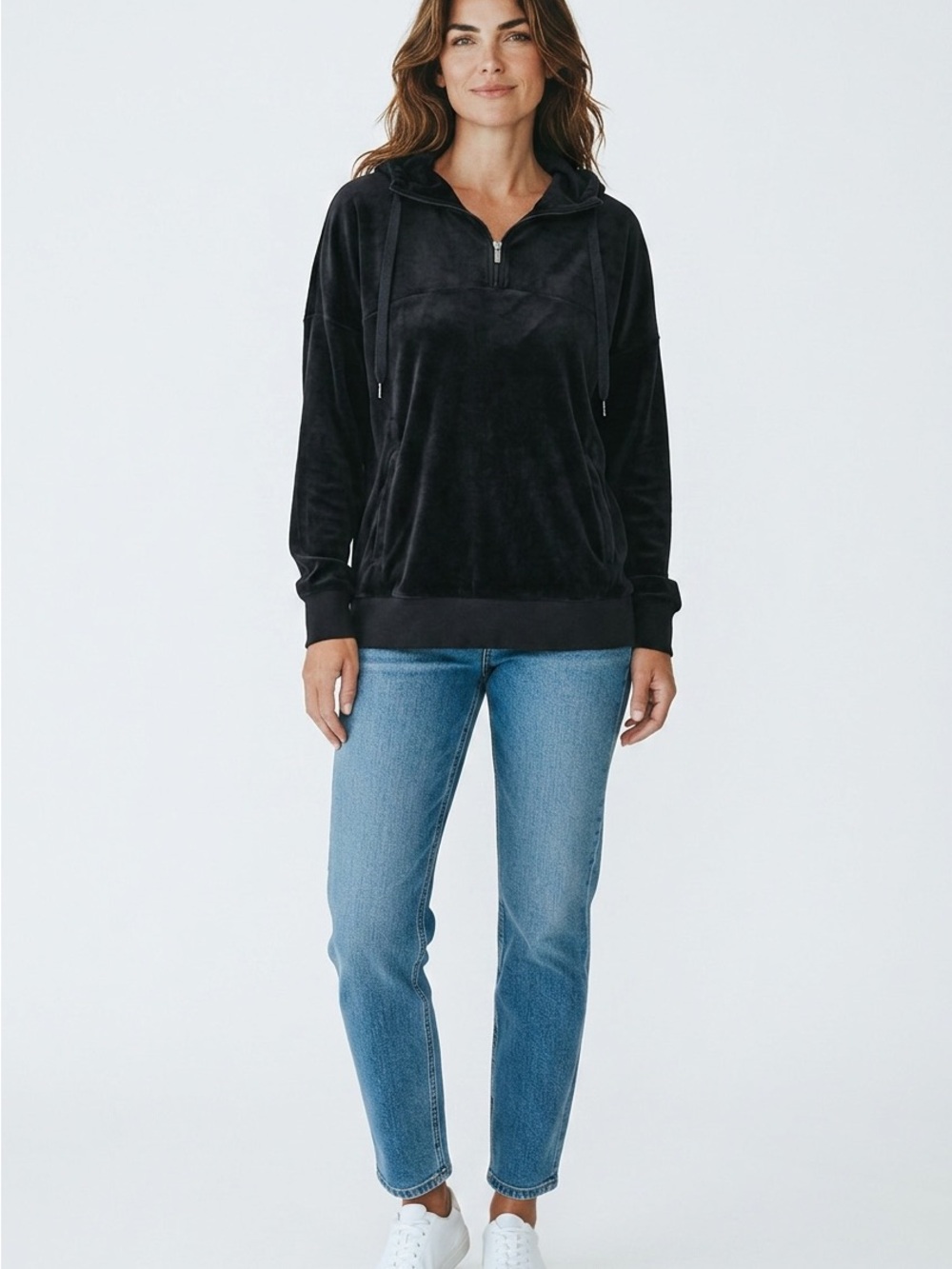 Champion Women’s Large Black Velour Quarter Zip Hoodie